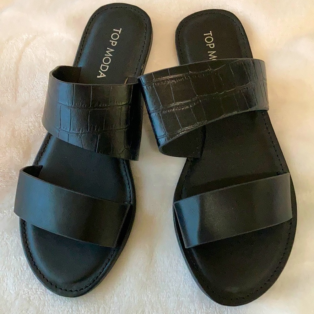 Black slip on sandals